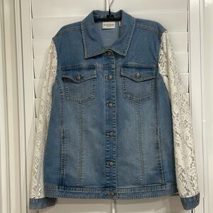 Chico’s Size 2 (12/14) Denim Long Sleeve Lace Jacket.